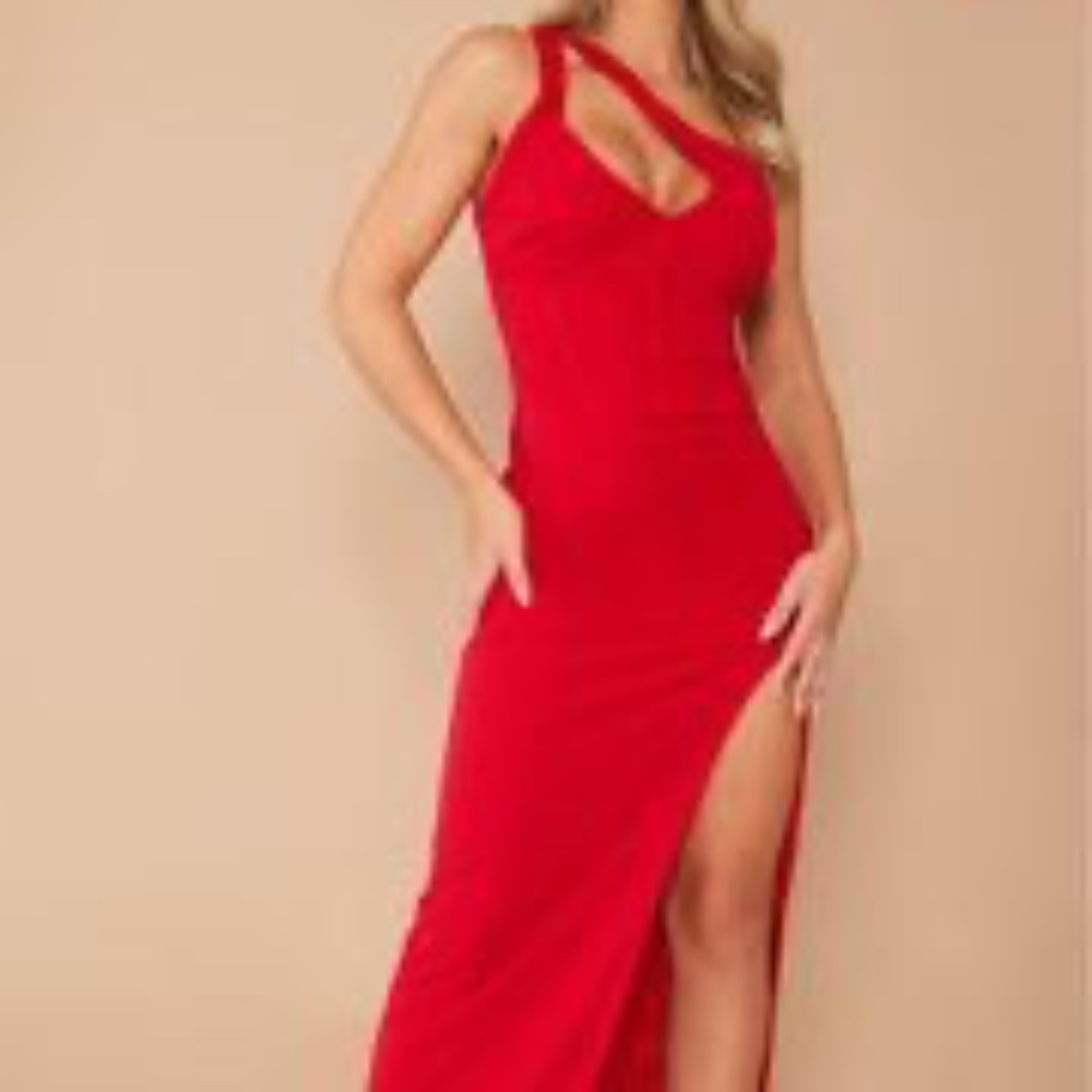 Red One Shoulder Cut Out Maxi Dress